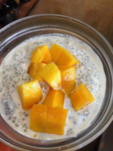 Chia breakfast pudding with mangoes