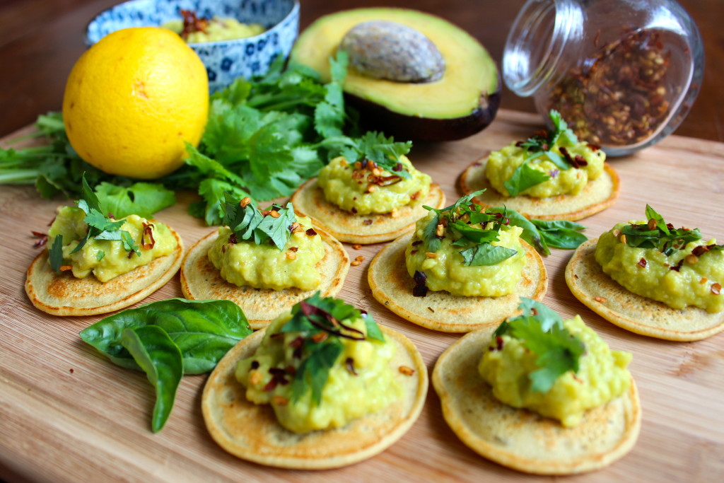 Chickpea pancakes with avocado & dried chilies
