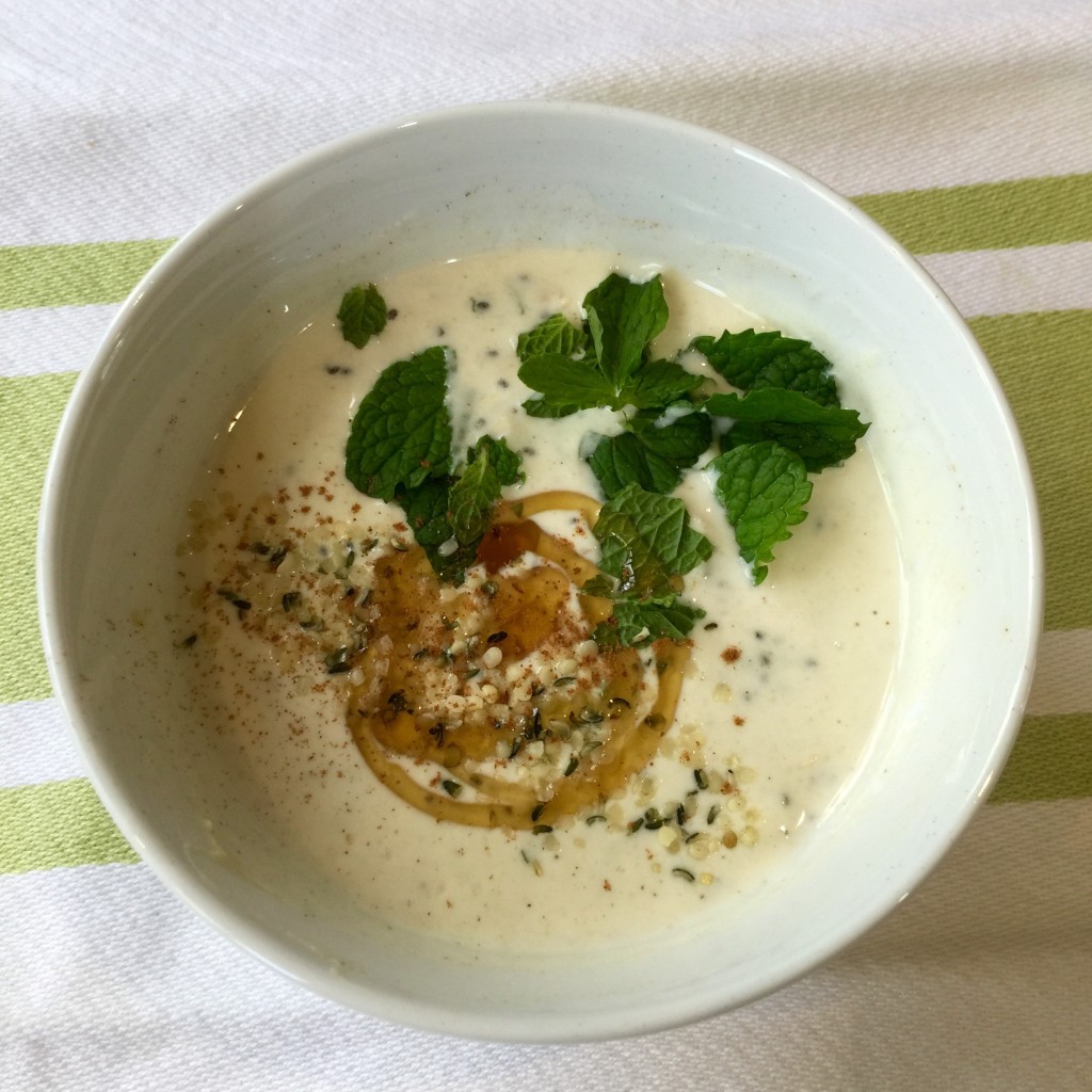 Greek yogurt with mint, hemp seeds, & raw honey