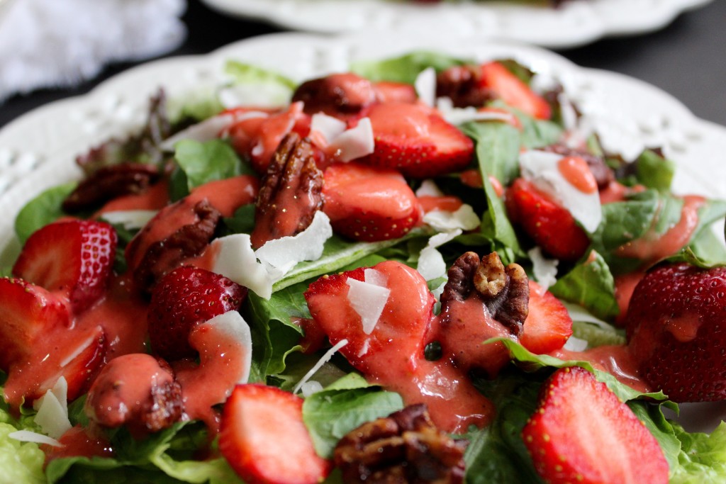 Strawberry Coconut Salad with Spicy Pecans & Fresh Strawberry Dressing