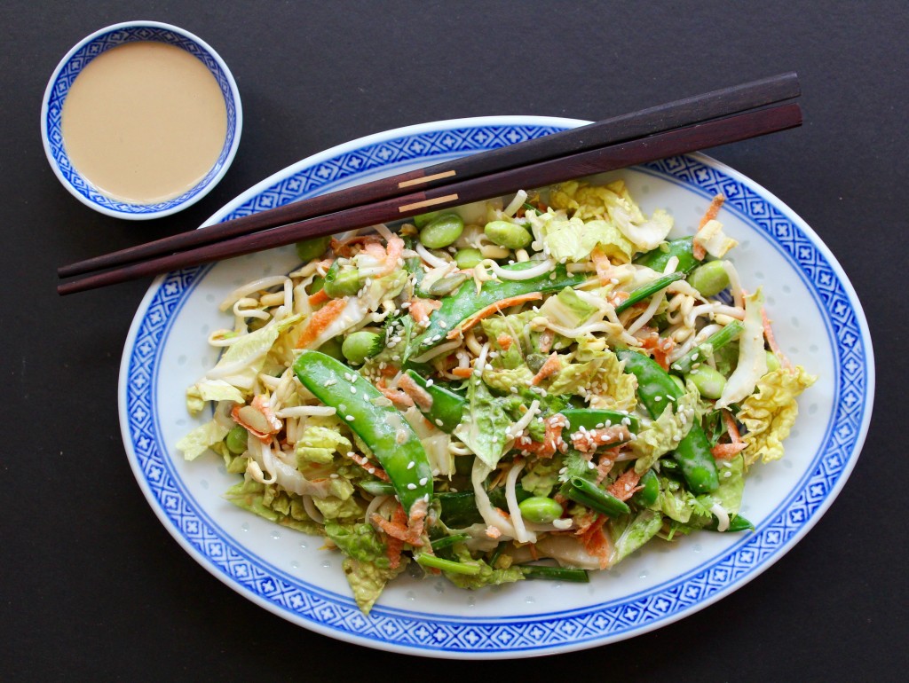 Asian Cabbage Salad with Edamame and Creamy Sesame Dressing