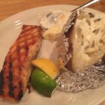 Grilled salmon, baked potato