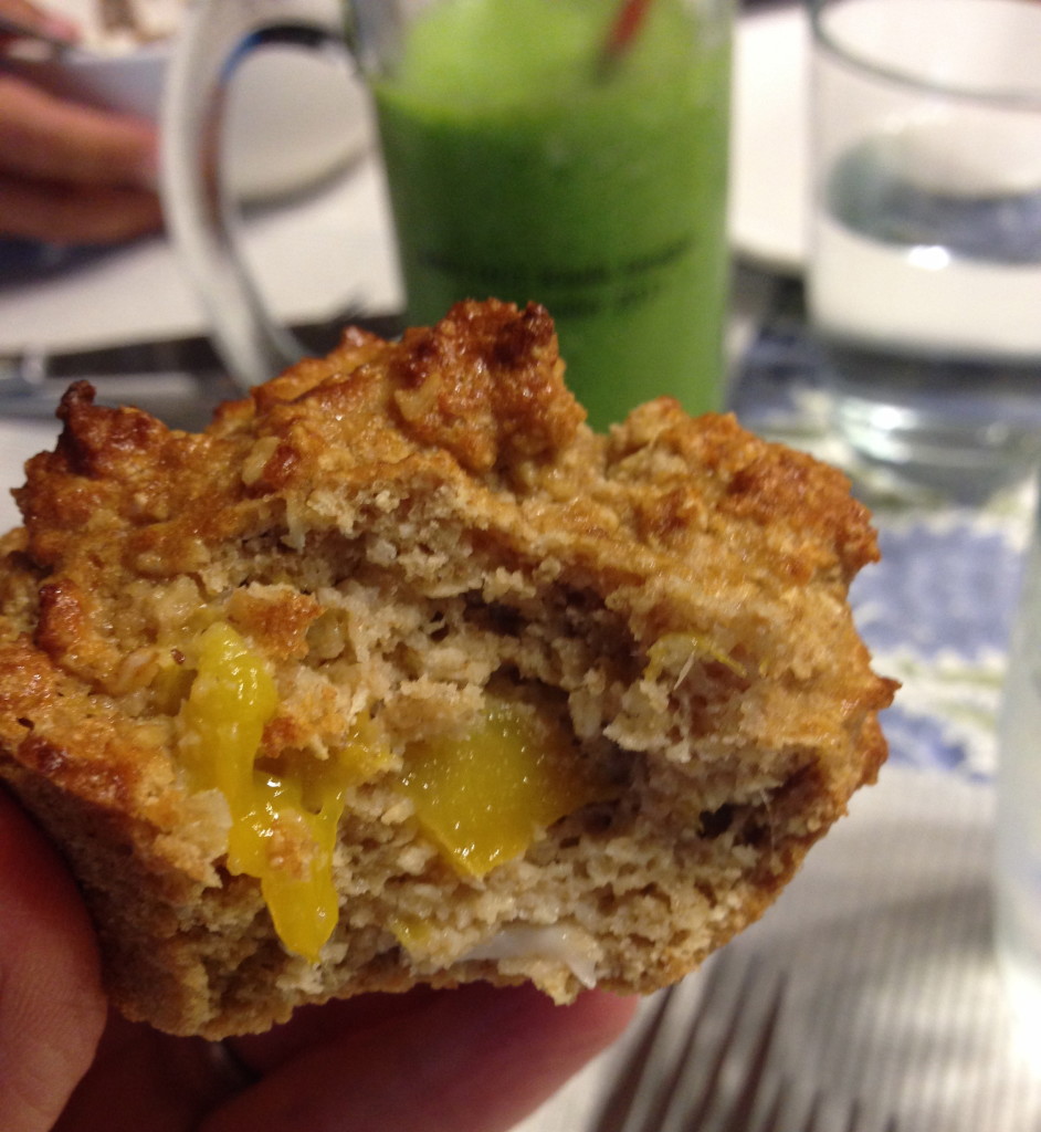 Vegan, GF coconut almond mango muffin