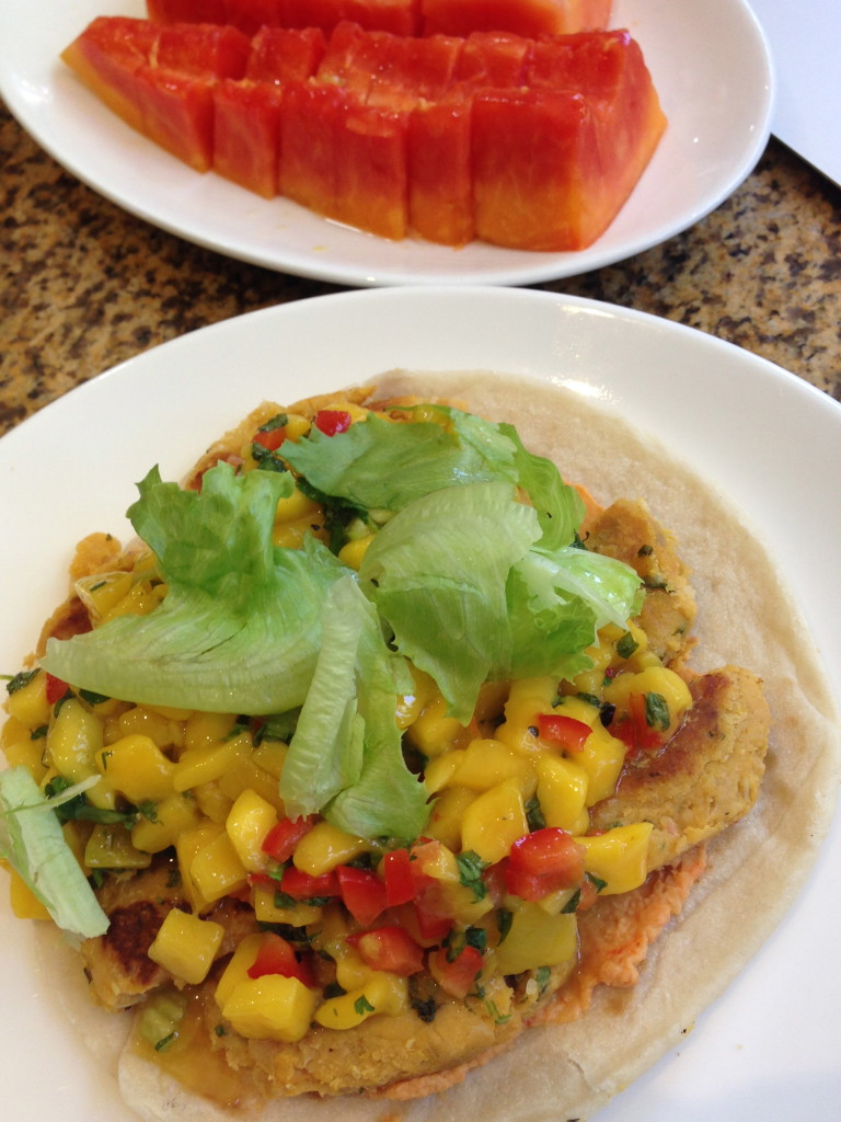 Camote falafel & mango salsa- a perfect flavor combo!