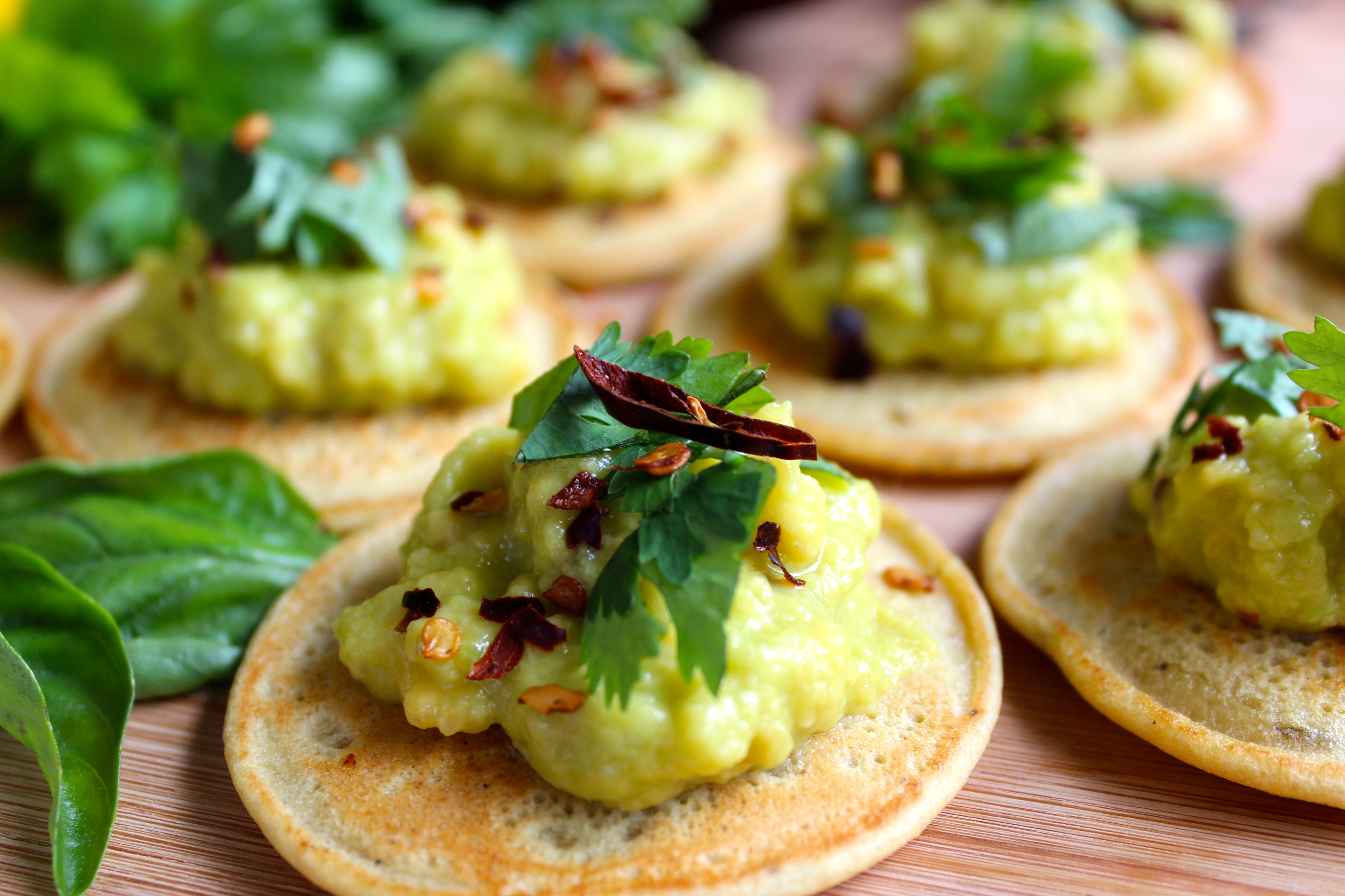 Chickpea pancakes with avocado & dried chilies