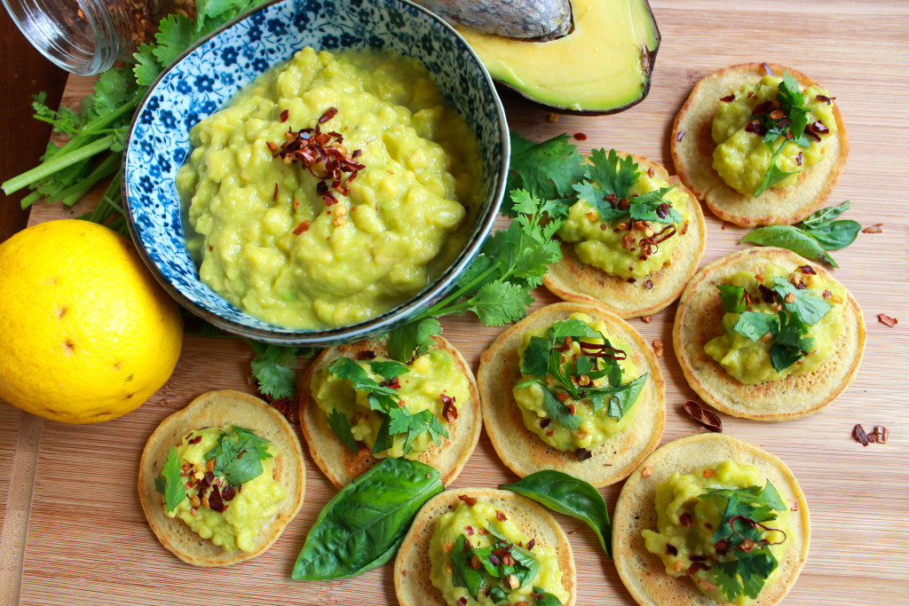 Chickpea pancakes with avocado & dried chilies