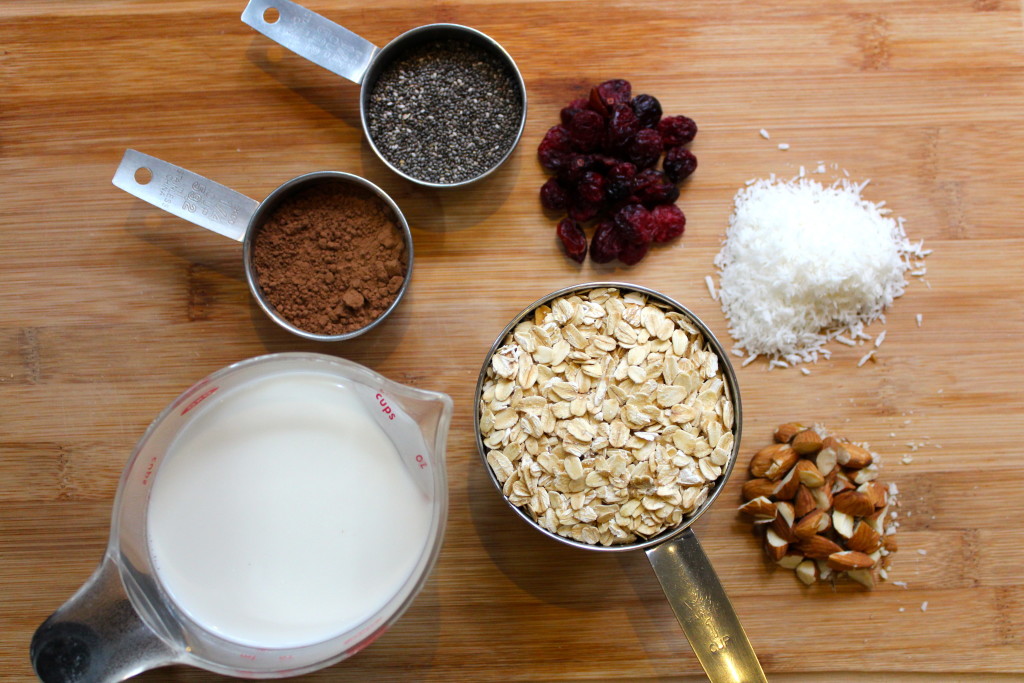Ingredients for chocolate chia champorado