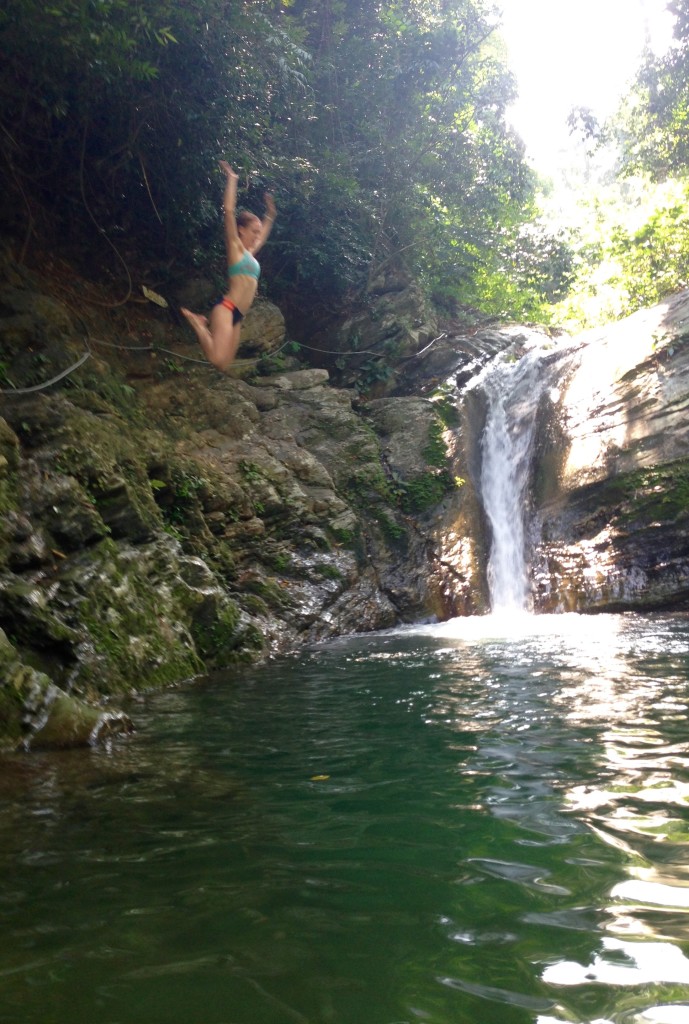 Leap into waterfall pool