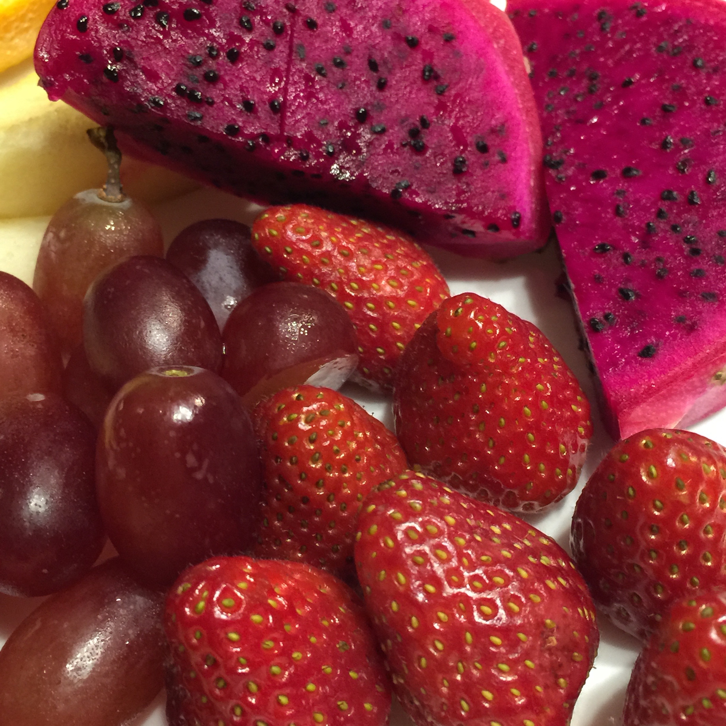 Strawberries, grapes, dragonfruit