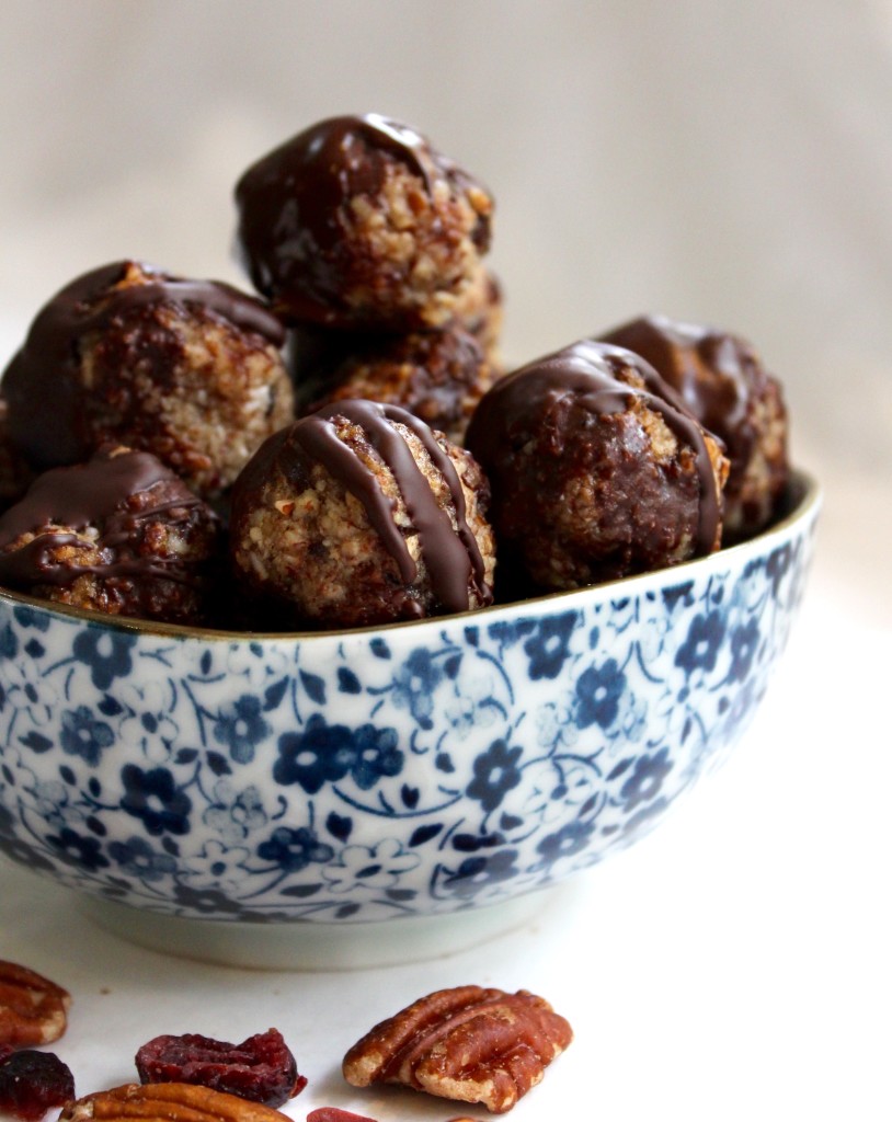 Chocolate-dipped cranberry pecan kisses