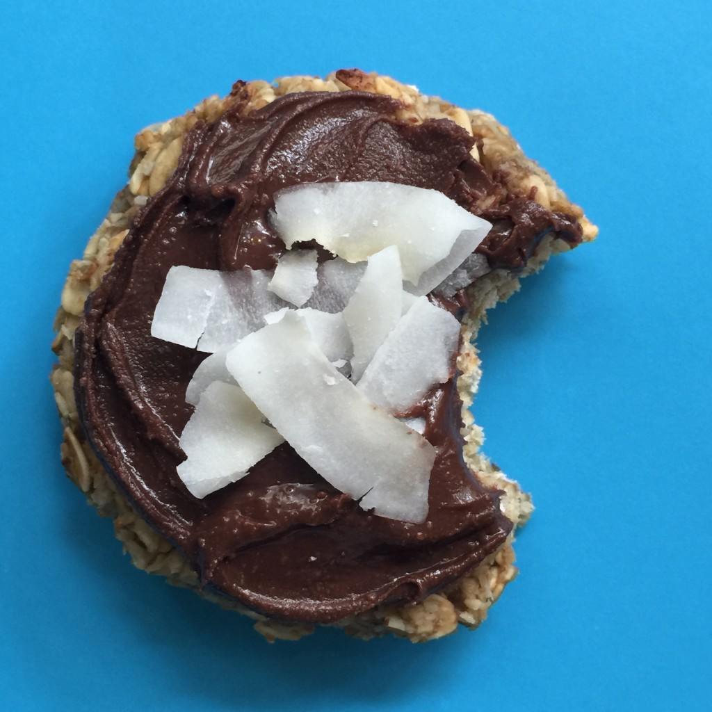 Banana oat cookie with chocolate peanut butter & coconut flakes