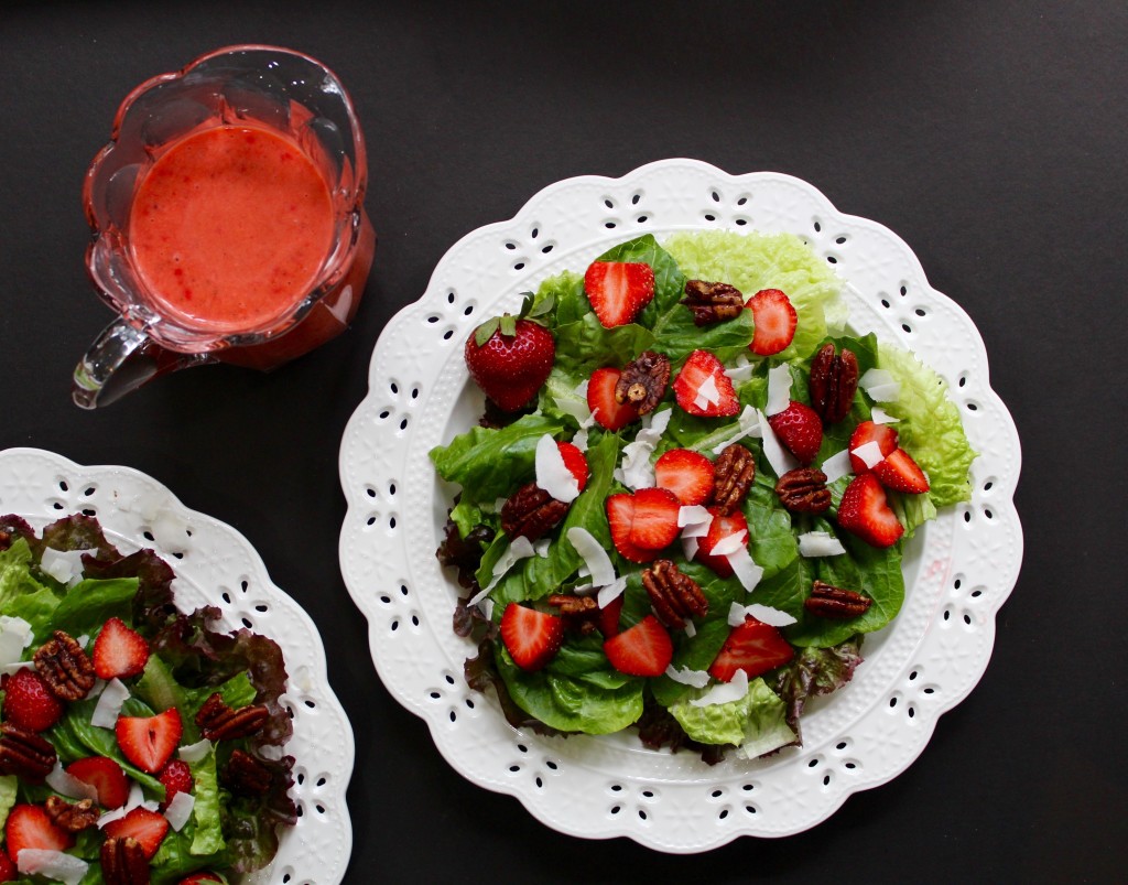 Strawberry Coconut Salad with Spicy Pecans & Fresh Strawberry Dressing