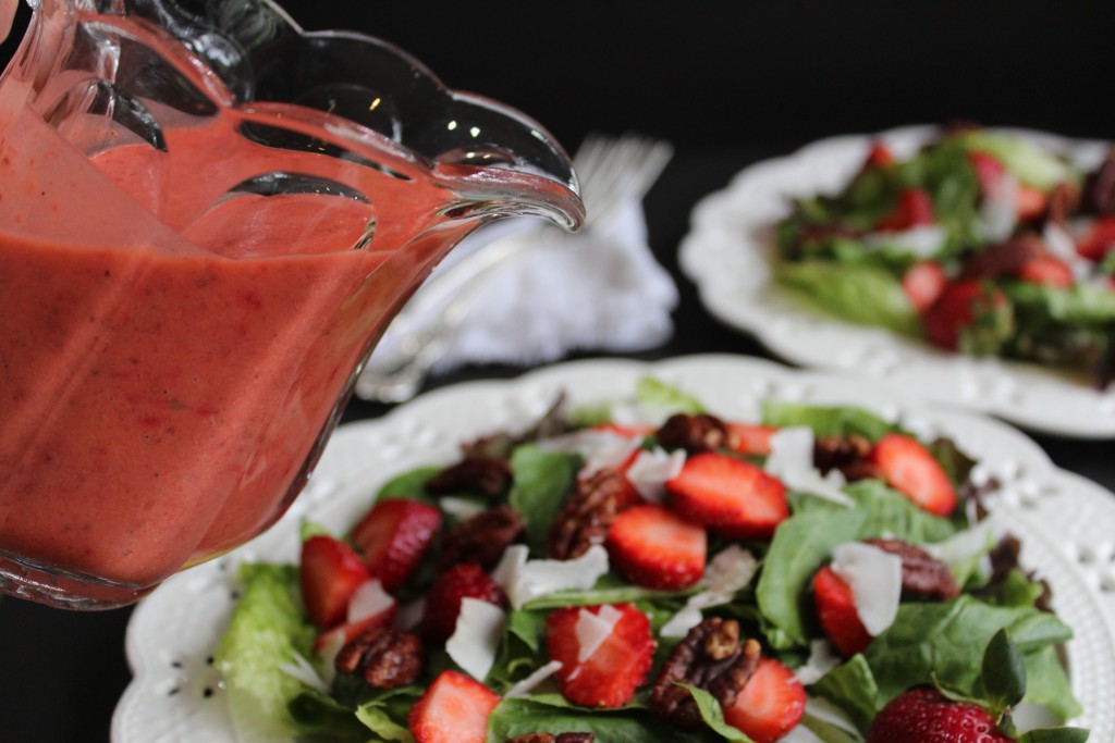 Strawberry Coconut Salad with Spicy Pecans & Fresh Strawberry Dressing