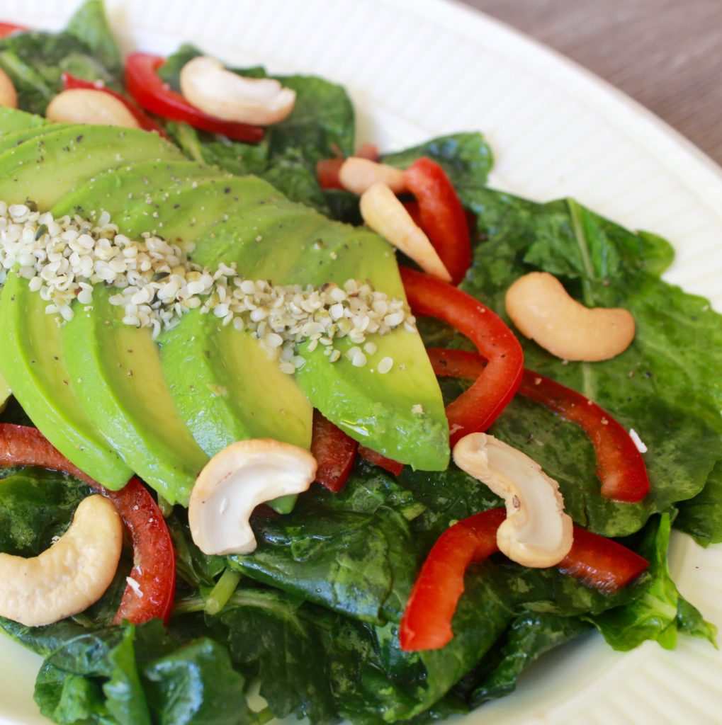 Kale Salad with Avocado, Cashews, & Sherry Lime Vinaigrette