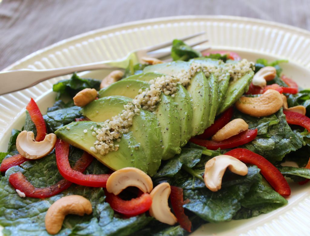 Kale Salad with Avocado, Cashews, & Sherry Lime Vinaigrette