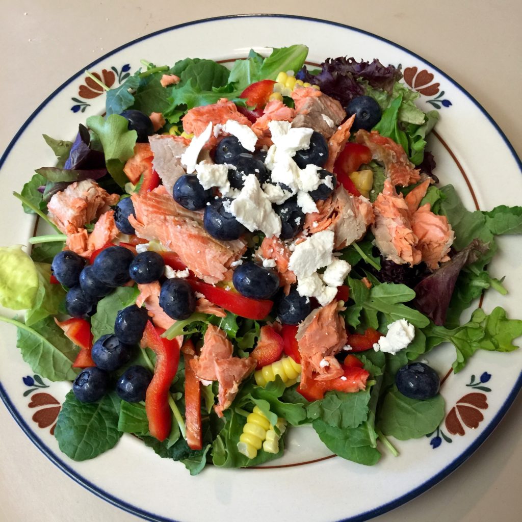 Salmon salad with blueberries & feta