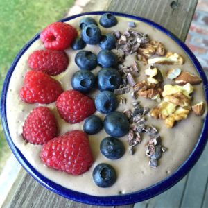 Chocolate tofu nice cream with berries