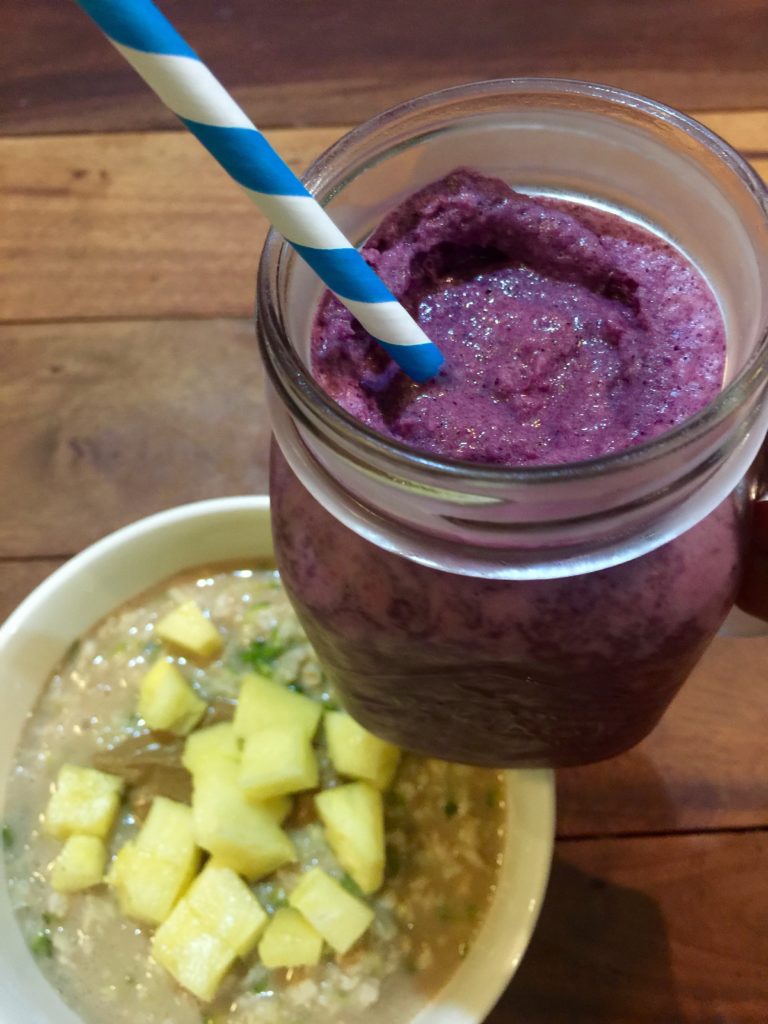 Pineapple zucchini oats, blueberry beet smoothie
