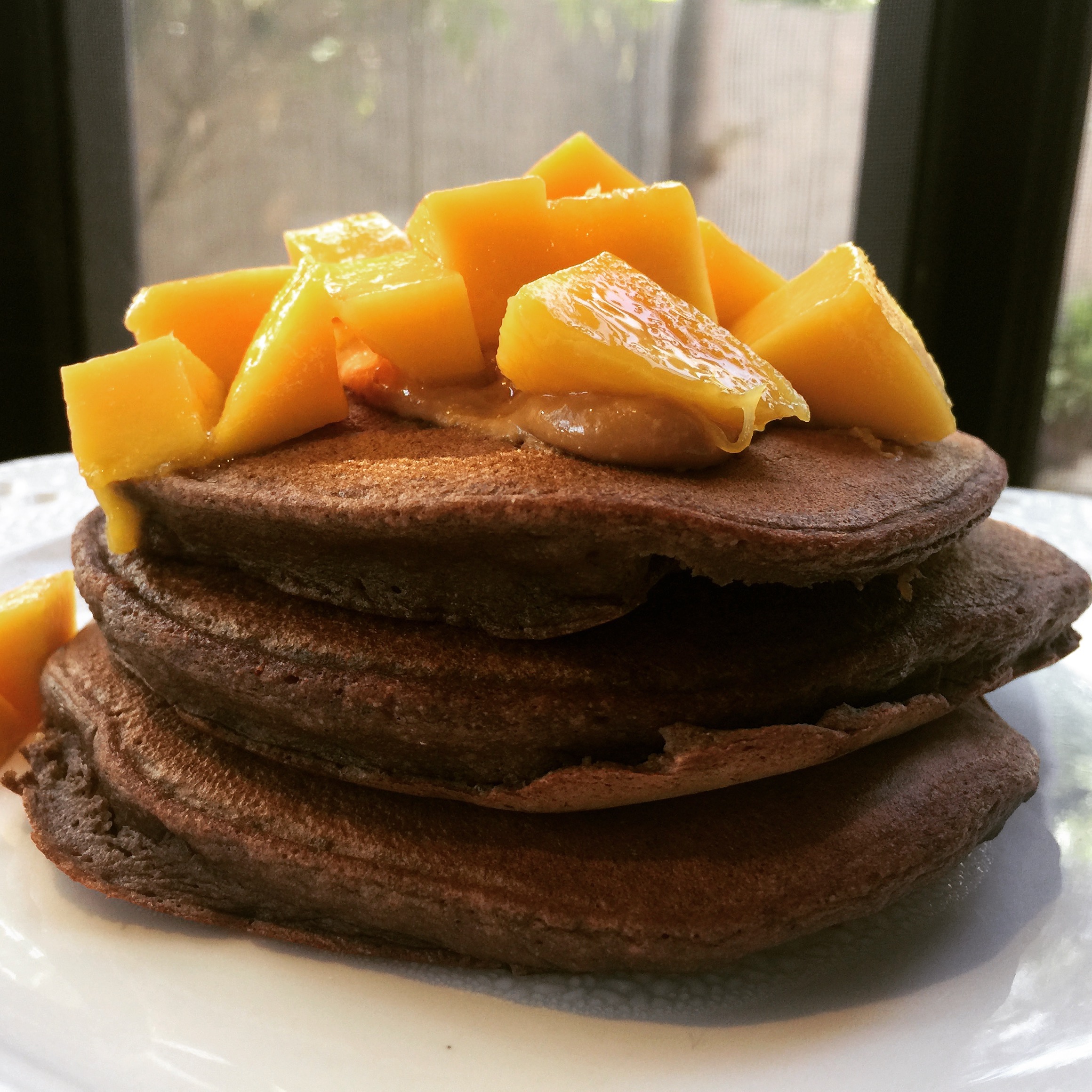 Chocolate chickpea protein pancakes