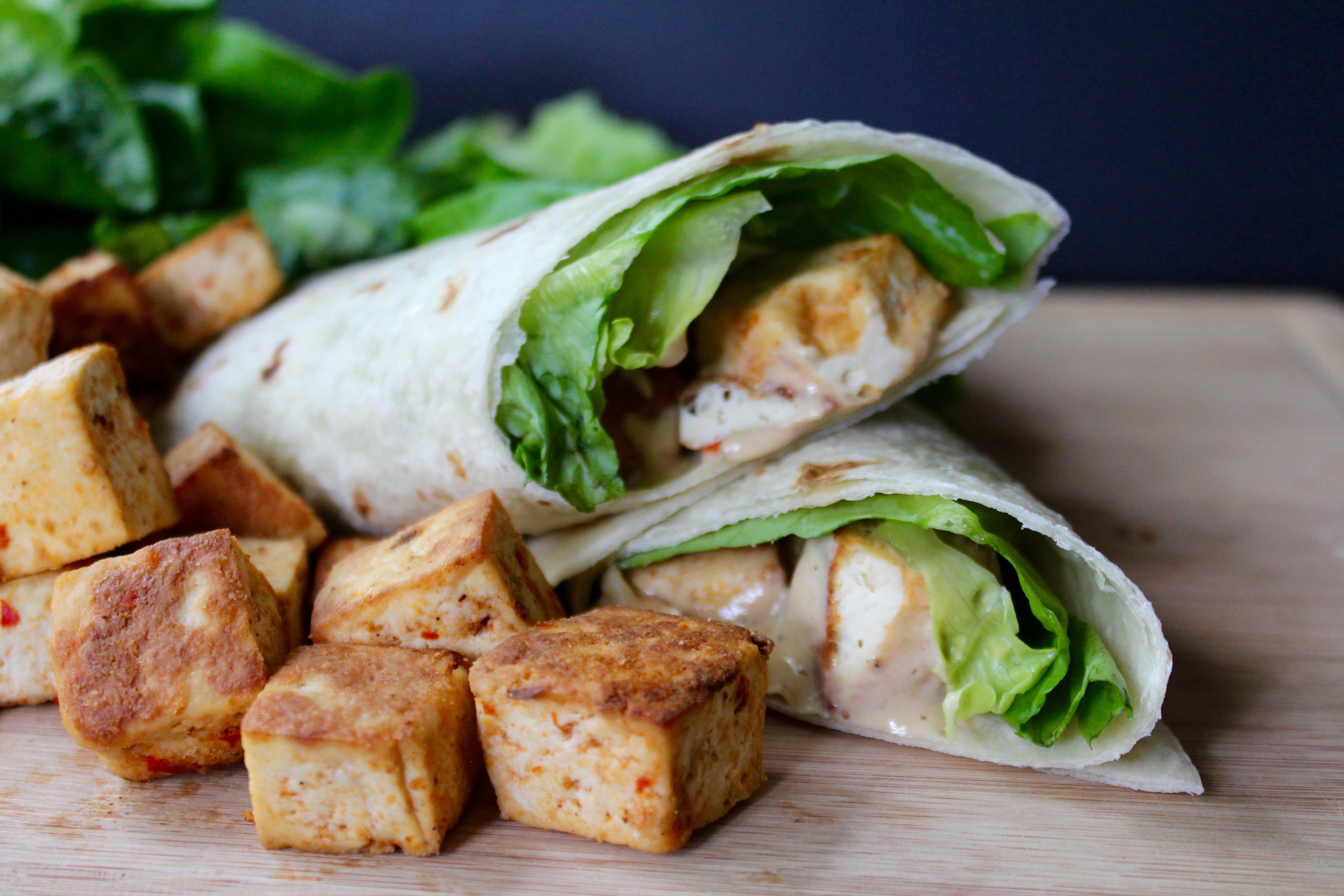 Spicy Tofu Wraps with Citrus Tahini Dressing