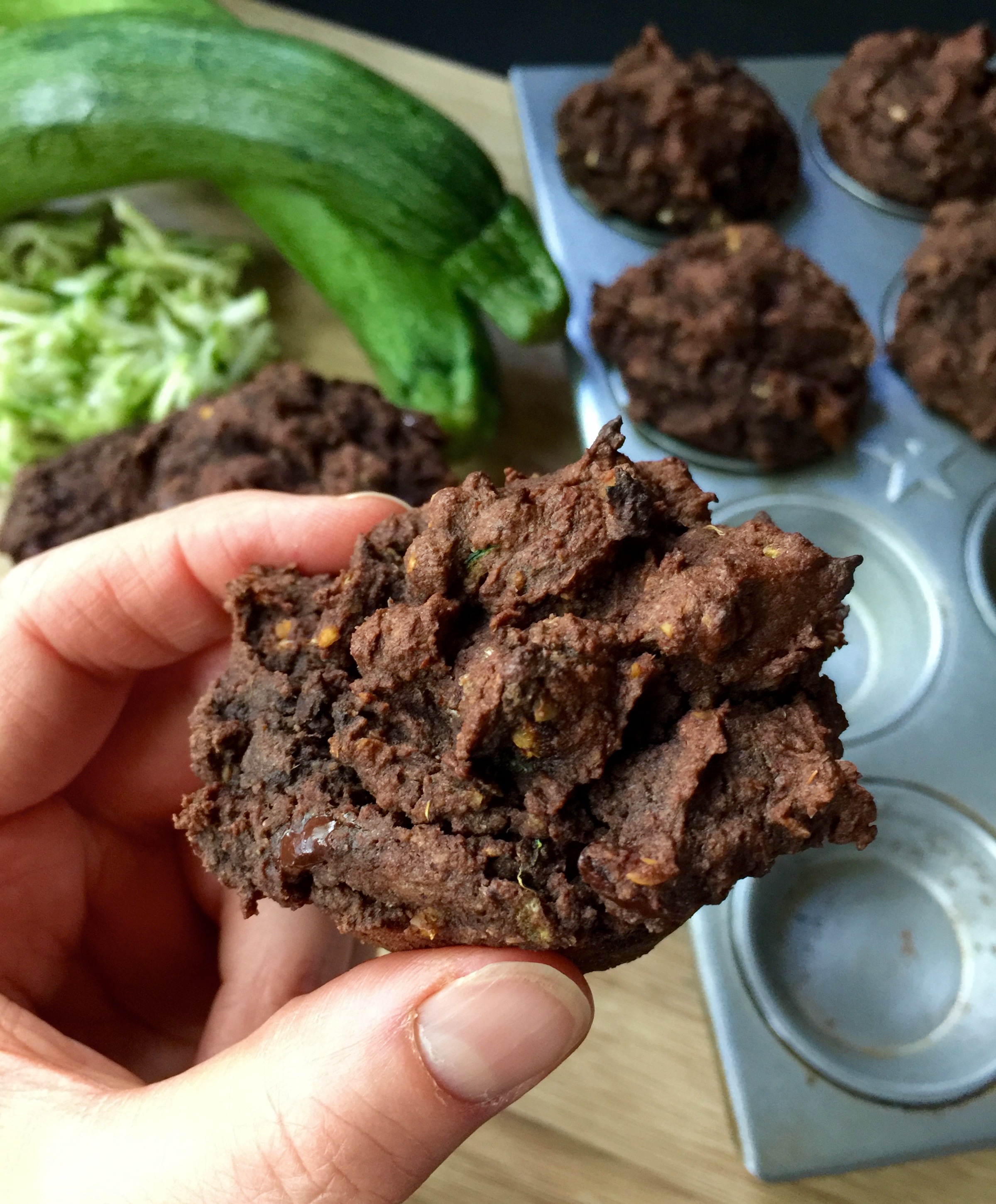 Chocolate Zucchini Almond Muffins